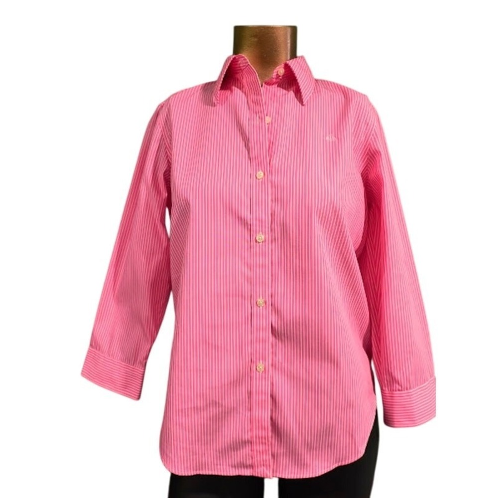 Lauren Ralph Lauren Non-Iron Striped Button Down Shirt, Pink. White, Sz‎ PS